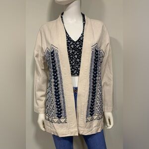 Soft Surroundings Hand Embroidered Coverup Cardigan Top Womens M Neutral